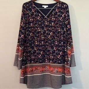 LOVERICHE floral bell sleeve tunic shirt dress S